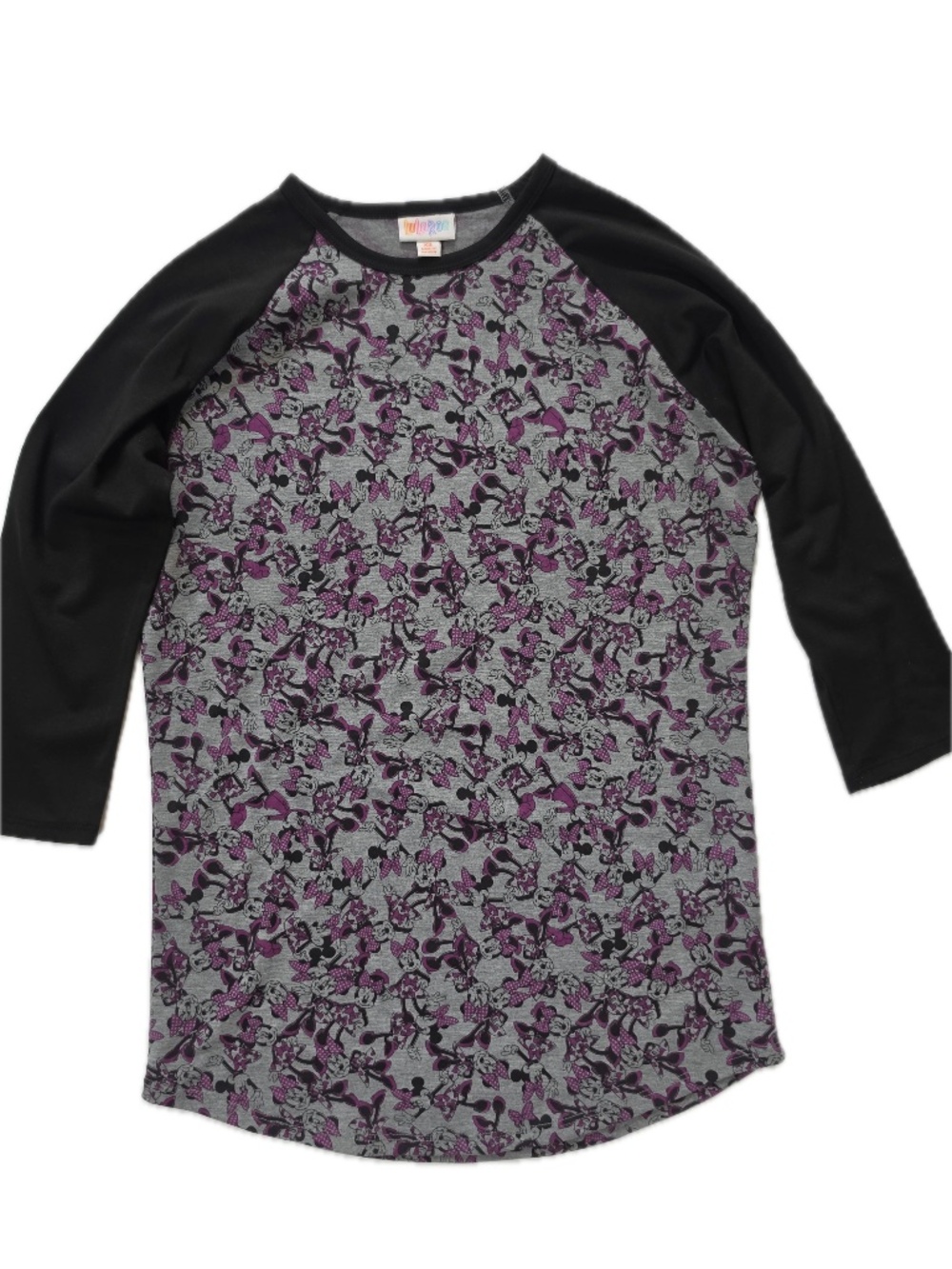 LuLaRoe Shirt Womens XS Gray Minnie Mouse Animal Print‎ Tunic Crew Neck